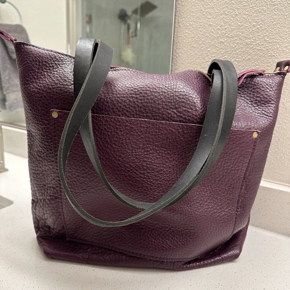 Portland Leather Goods Medium Tote - Plum with Black Handles, never used